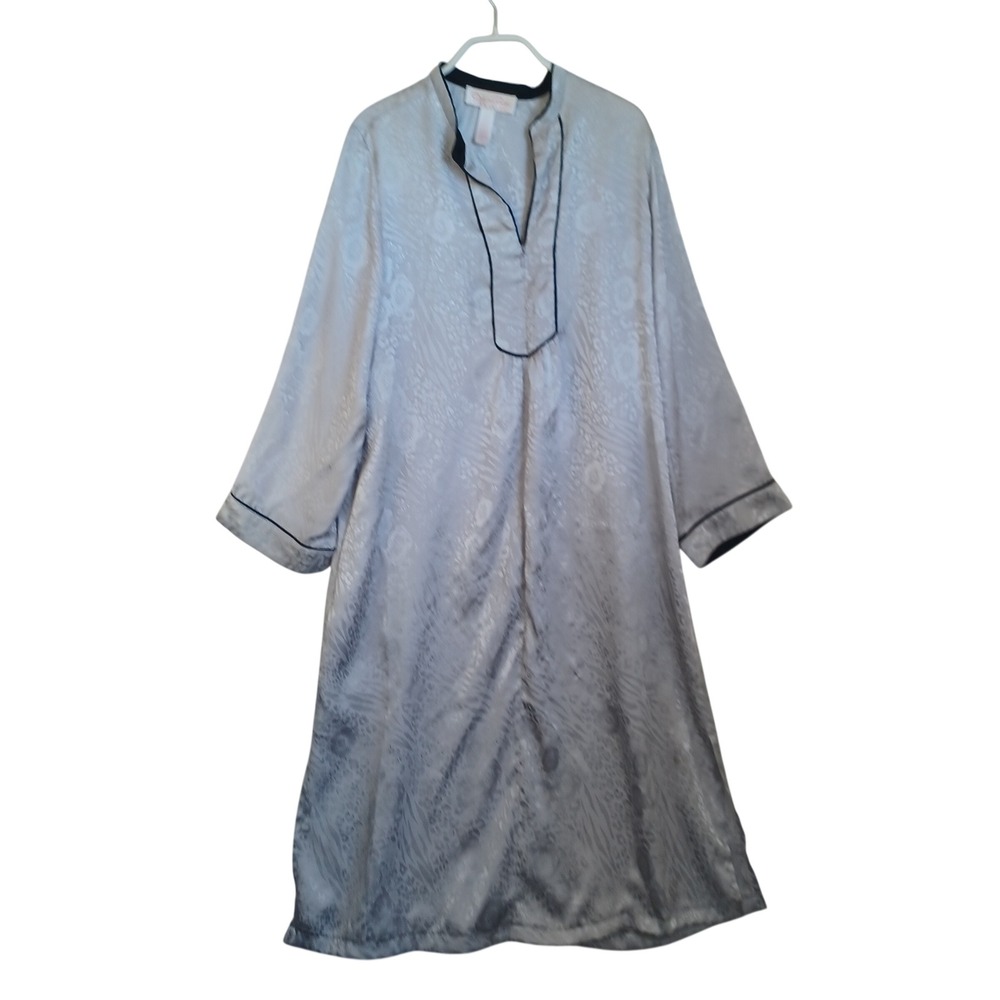Oscar de la Renta Pink Label Silver Jacquard Satin Caftan Nightgown Robe Small
